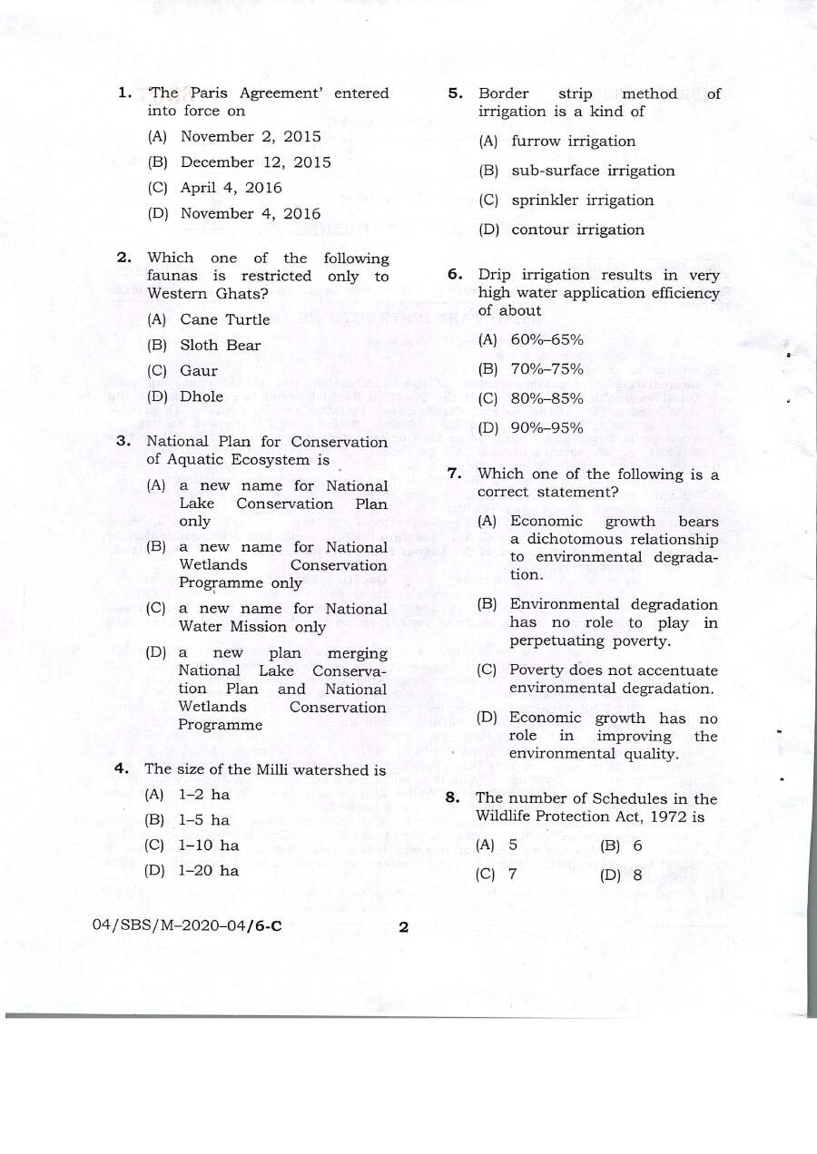 BPSC ACF Forestry and Environment question paper page 1 instructions scan PDF download for Assistant Conservator of Forests exam