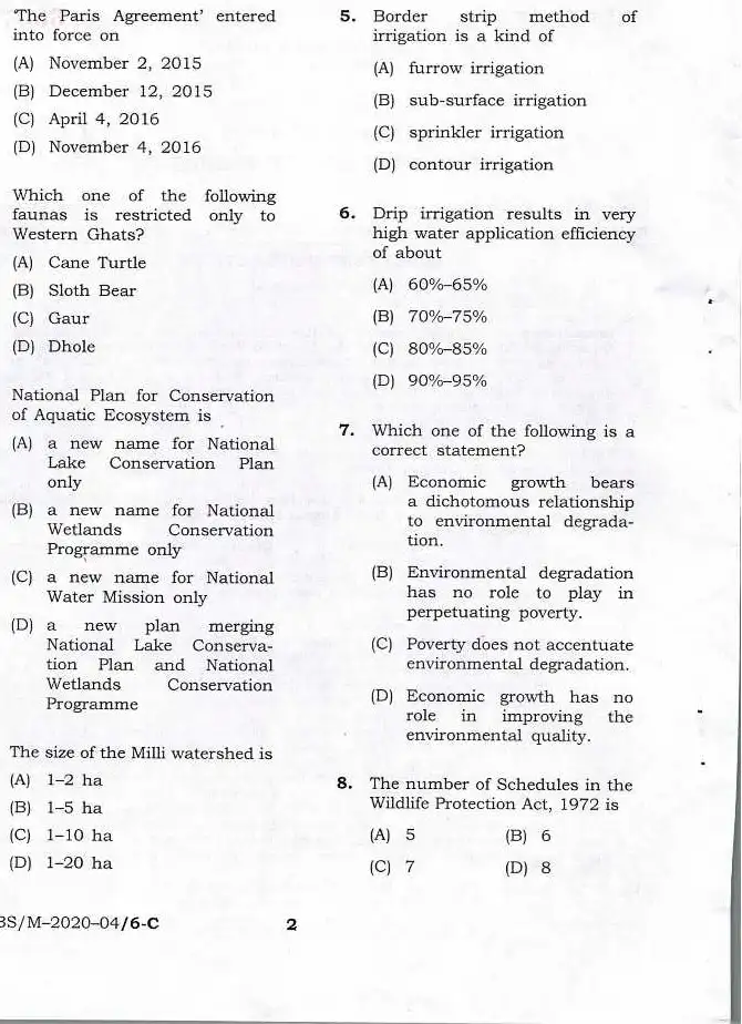 BPSC ACF Forestry and Environment question paper page 1 instructions scan PDF download for Assistant Conservator of Forests exam