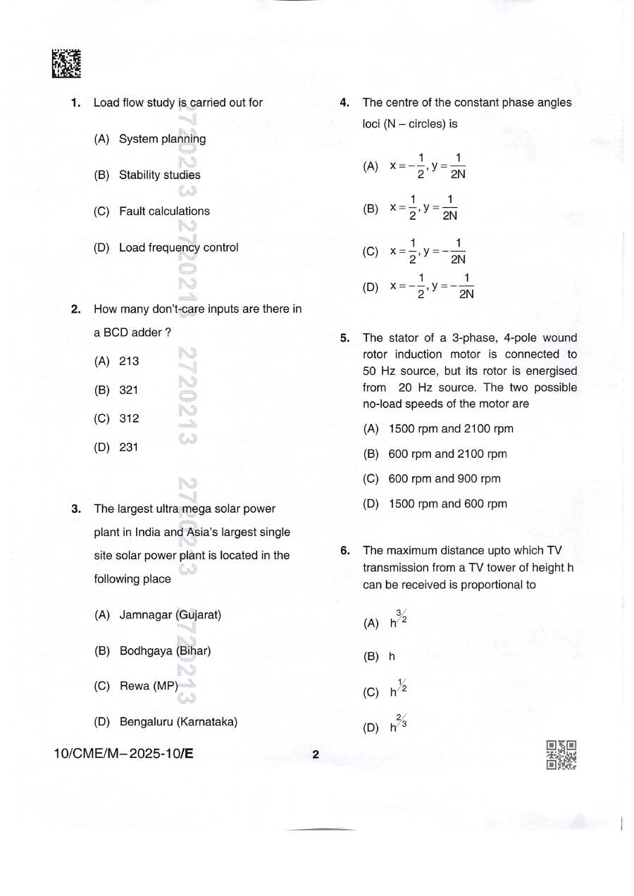 BPSC AE Electrical Engineering Paper VI question paper page 1 instructions scan PDF download for BPSC Assistant Engineer exam