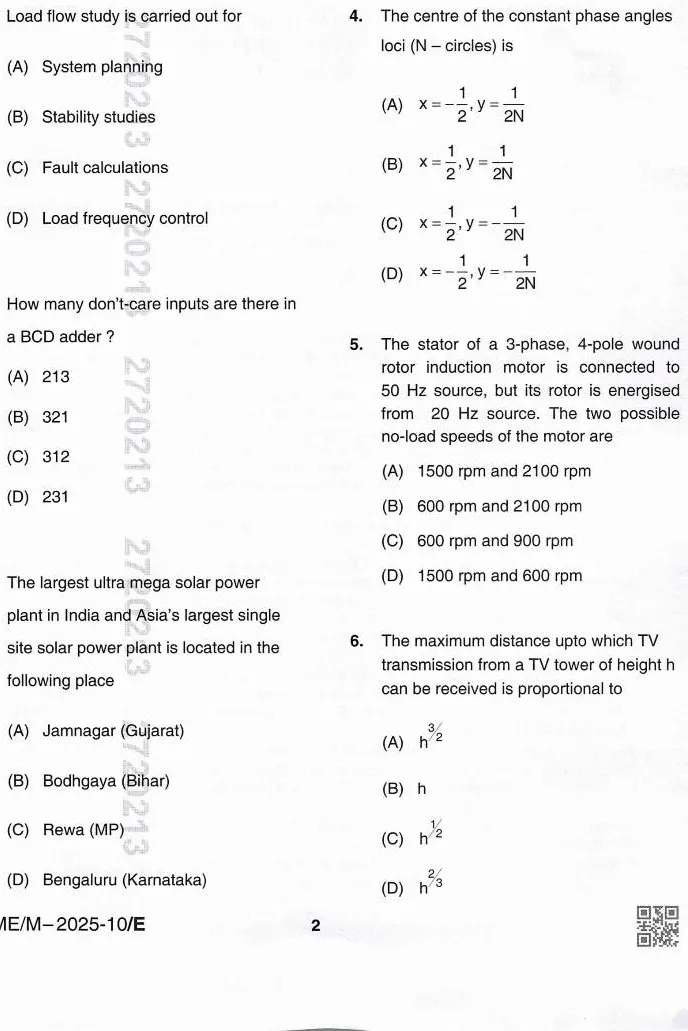BPSC AE Electrical Engineering Paper VI question paper page 1 instructions scan PDF download for BPSC Assistant Engineer exam