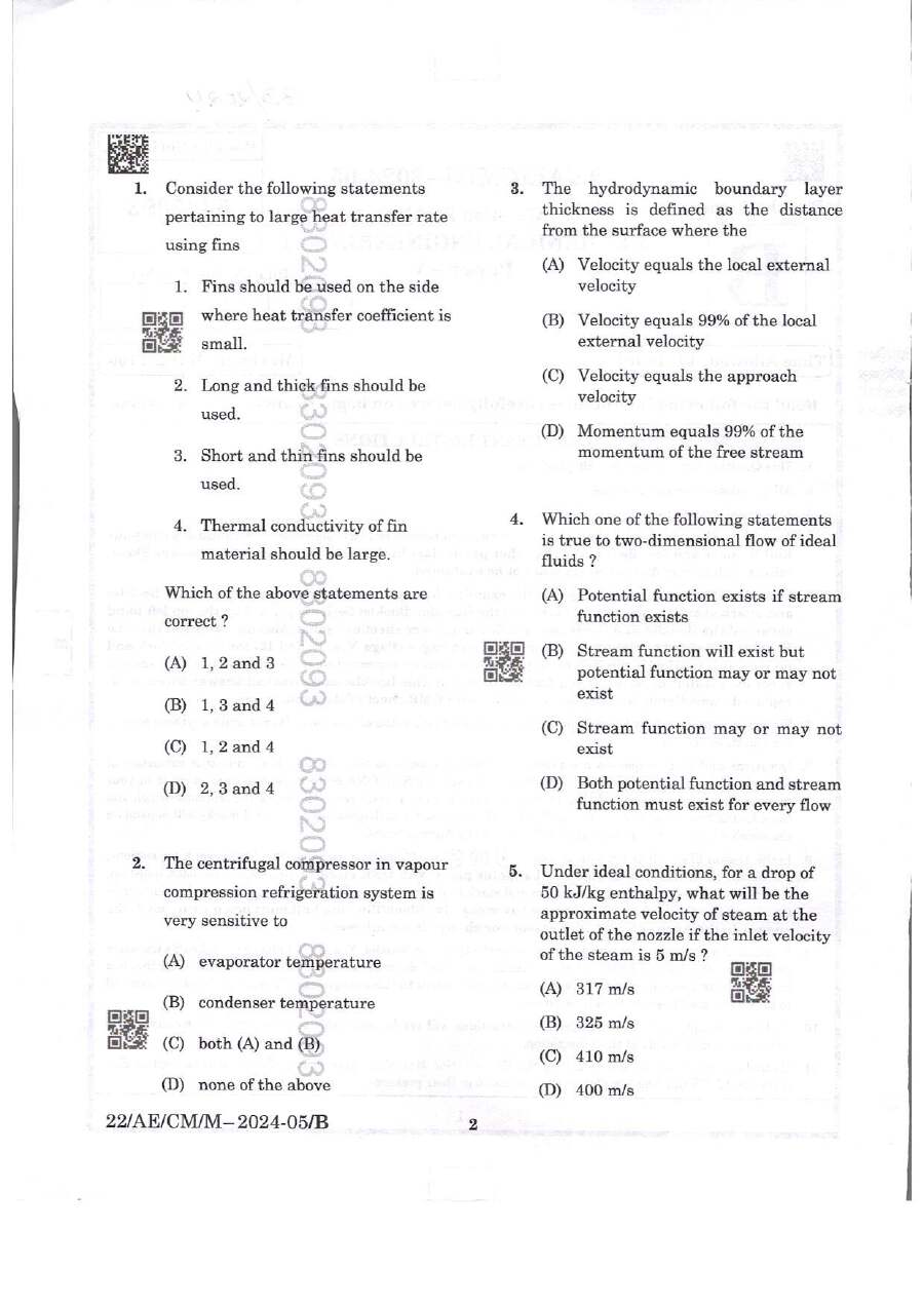 BPSC AE Mechanical Engineering Paper V 2024 question paper page 1 instructions scan PDF download