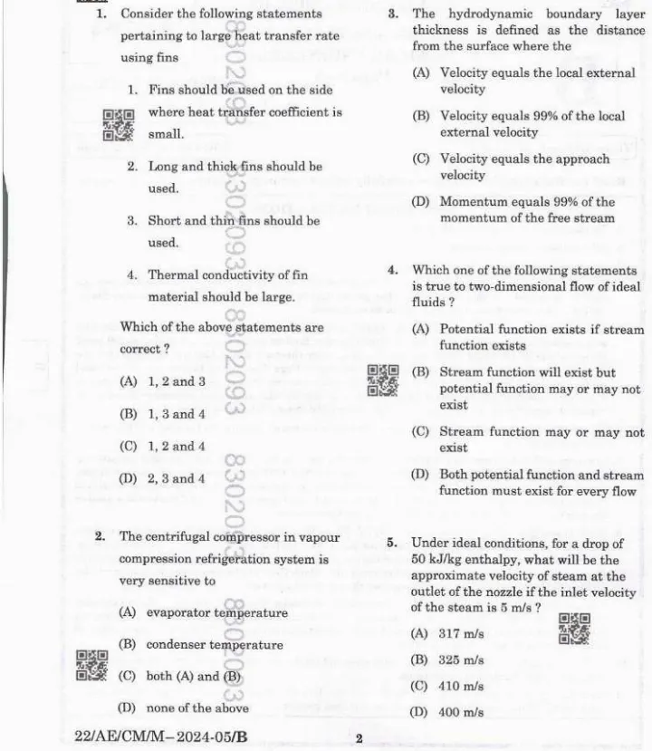 BPSC AE Mechanical Engineering Paper V 2024 question paper page 1 instructions scan PDF download
