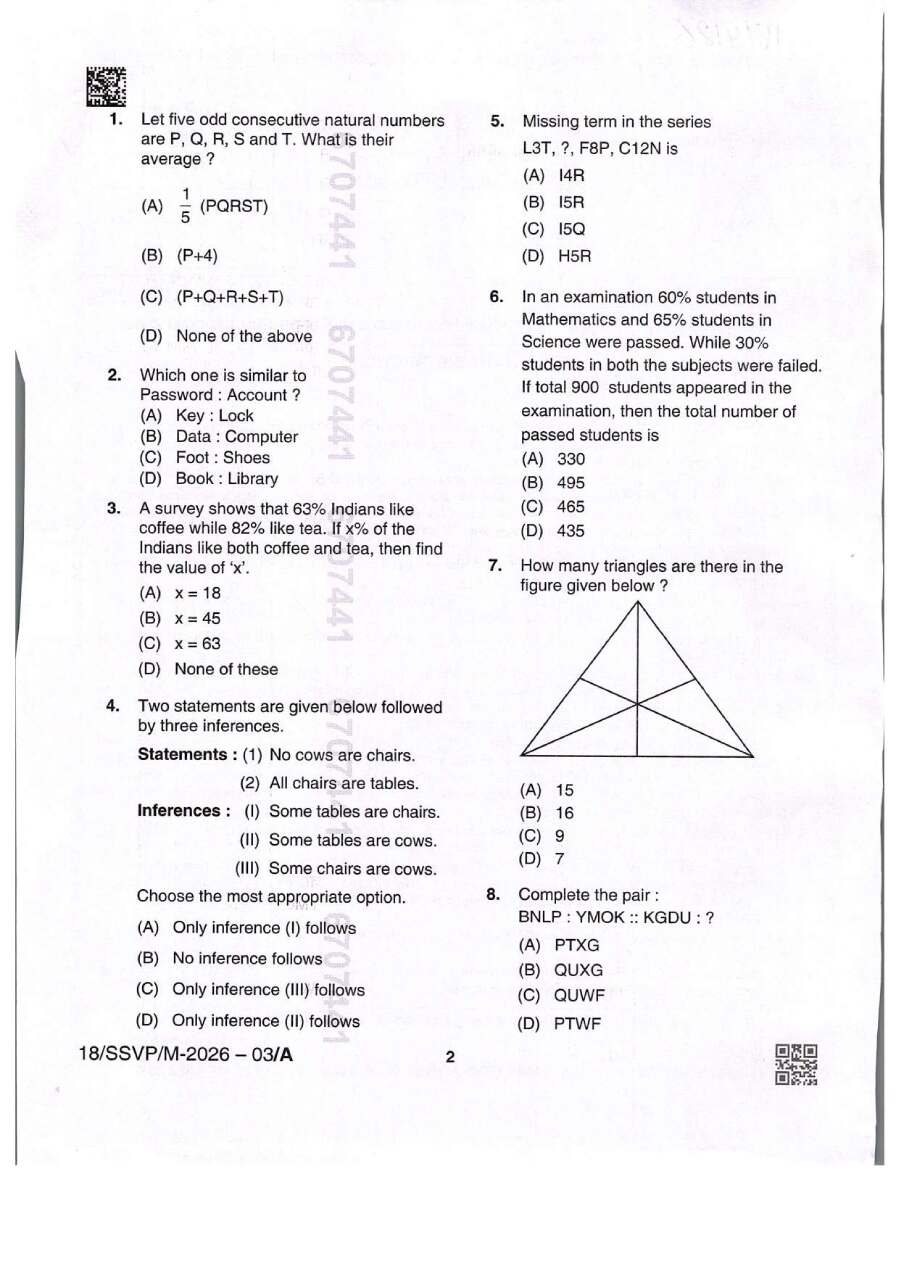 BPSC AEDO 2026 General Aptitude question paper page 1 instructions scan PDF download
