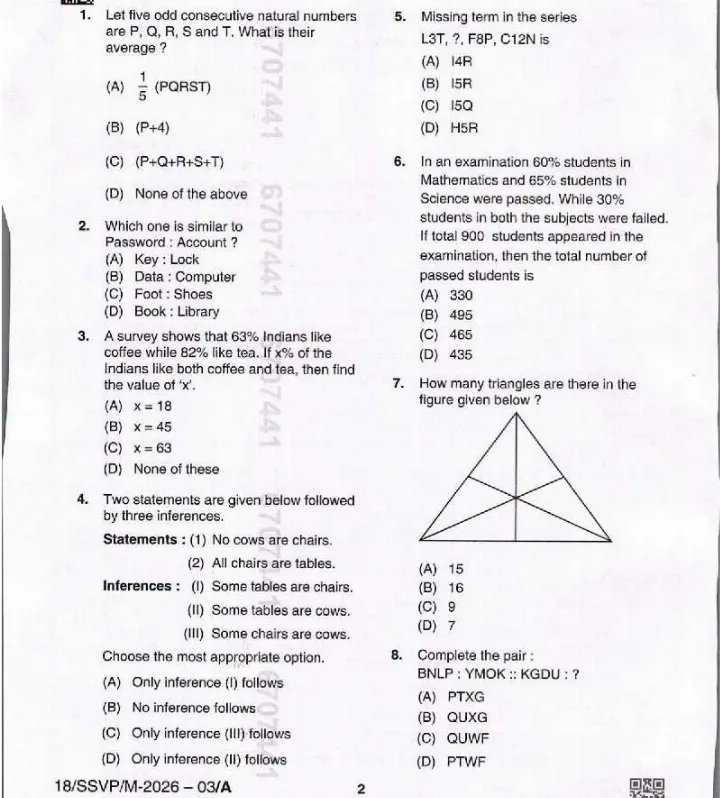 BPSC AEDO 2026 General Aptitude question paper page 1 instructions scan PDF download
