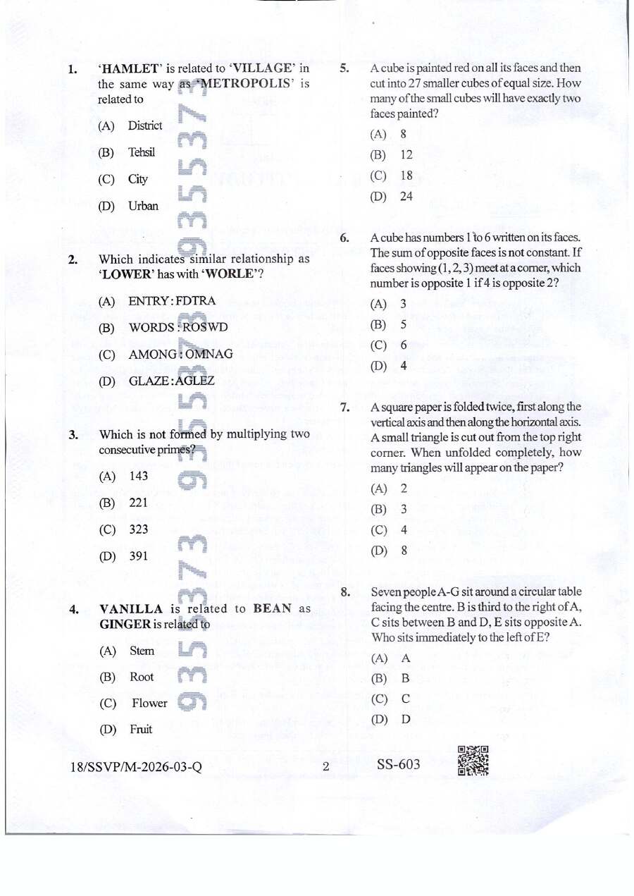 BPSC AEDO 2026 General Aptitude question paper page 1 instructions scan PDF download