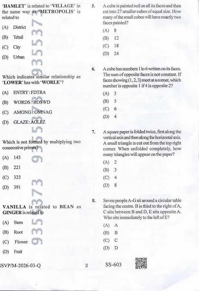 BPSC AEDO 2026 General Aptitude question paper page 1 instructions scan PDF download