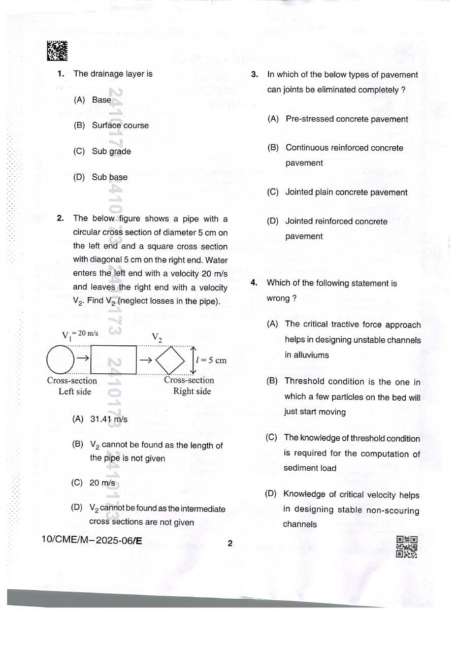BPSC Assistant Engineer Civil Engineering Paper VI 2025 question paper page 1 instructions scan PDF download