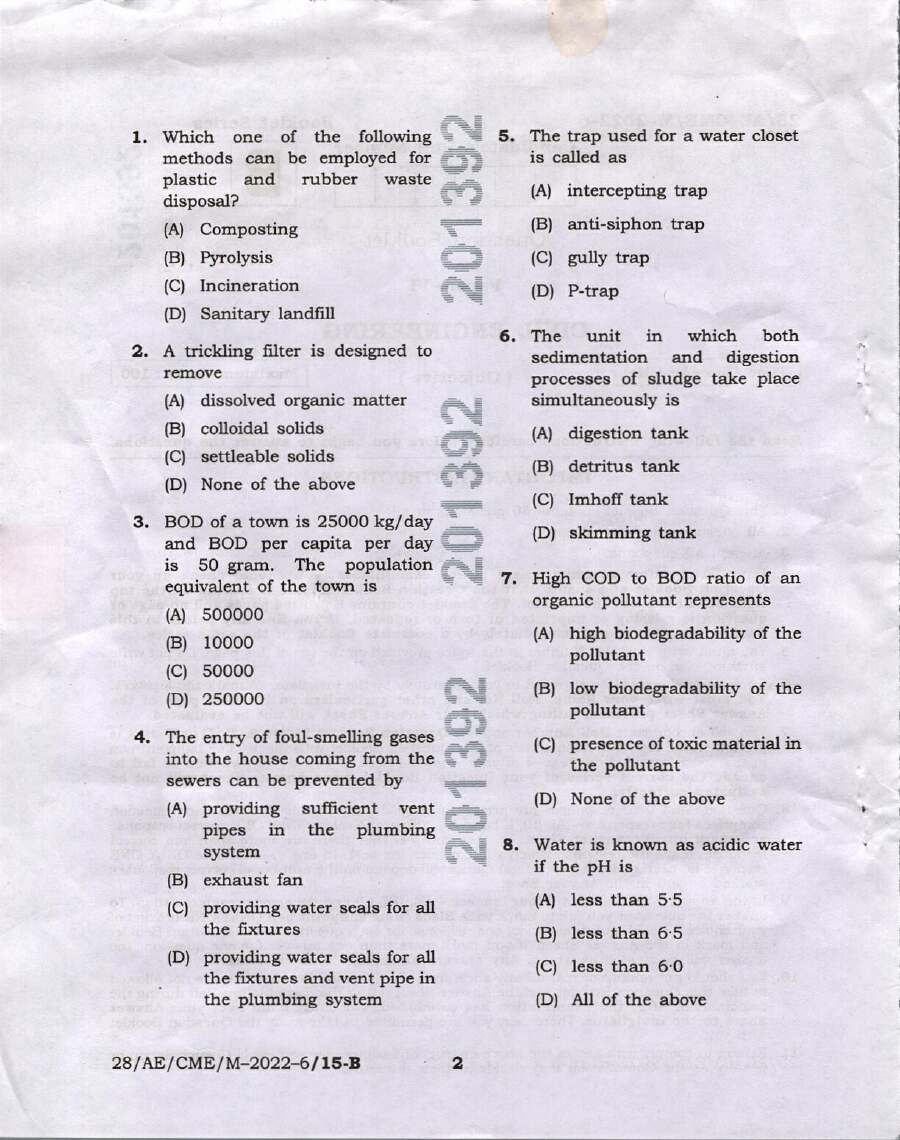 BPSC Assistant Engineer Civil-Mechanical-Electrical Paper VI Civil Engineering question paper page 1 instructions scan PDF download