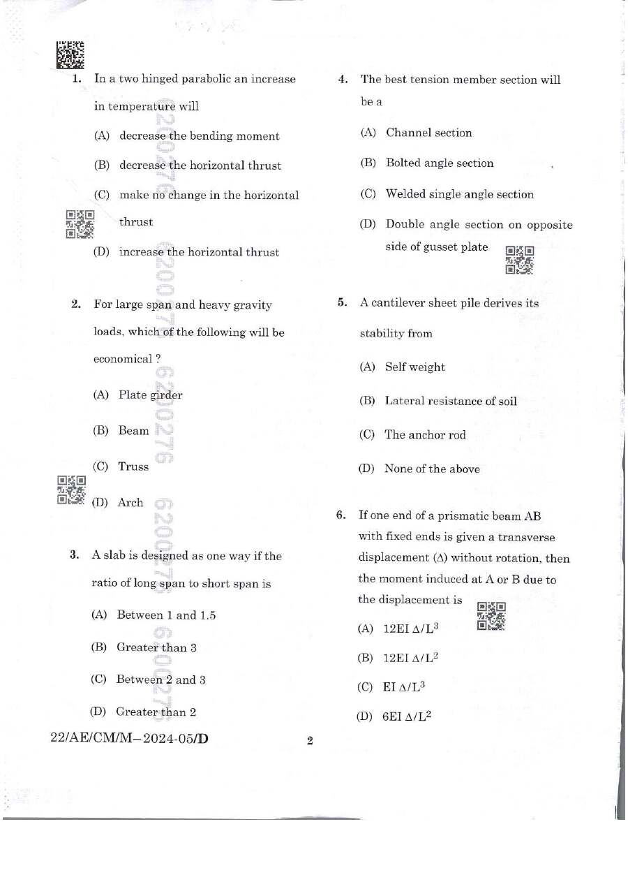 BPSC Assistant Engineer Civil Paper V 2024 question paper page 1 instructions scan PDF download