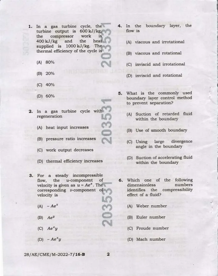 BPSC AE Mechanical Engineering Paper V question paper page 1 instructions scan PDF download