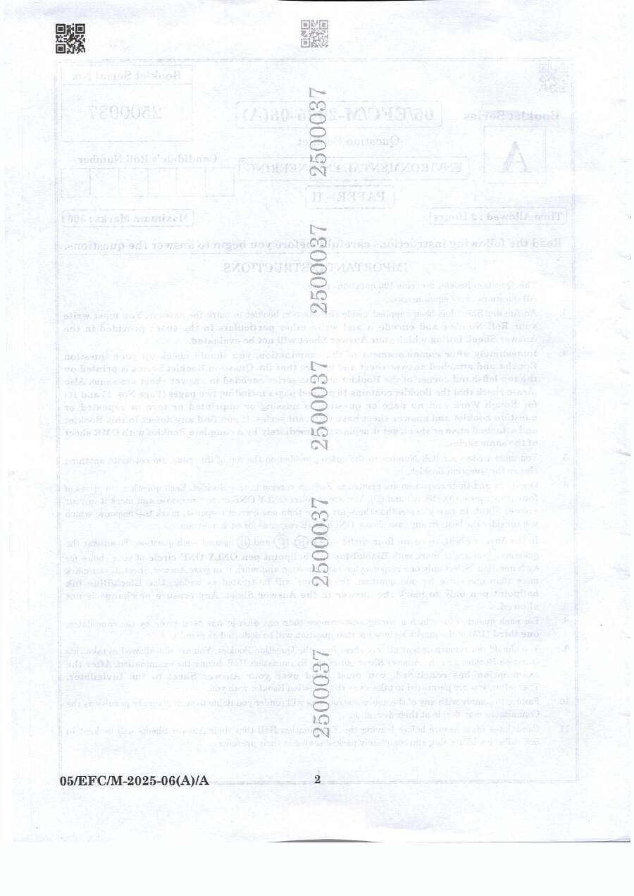 BPSC Assistant Environment Officer Environmental Engineering Paper II question paper page 1 instructions scan PDF download
