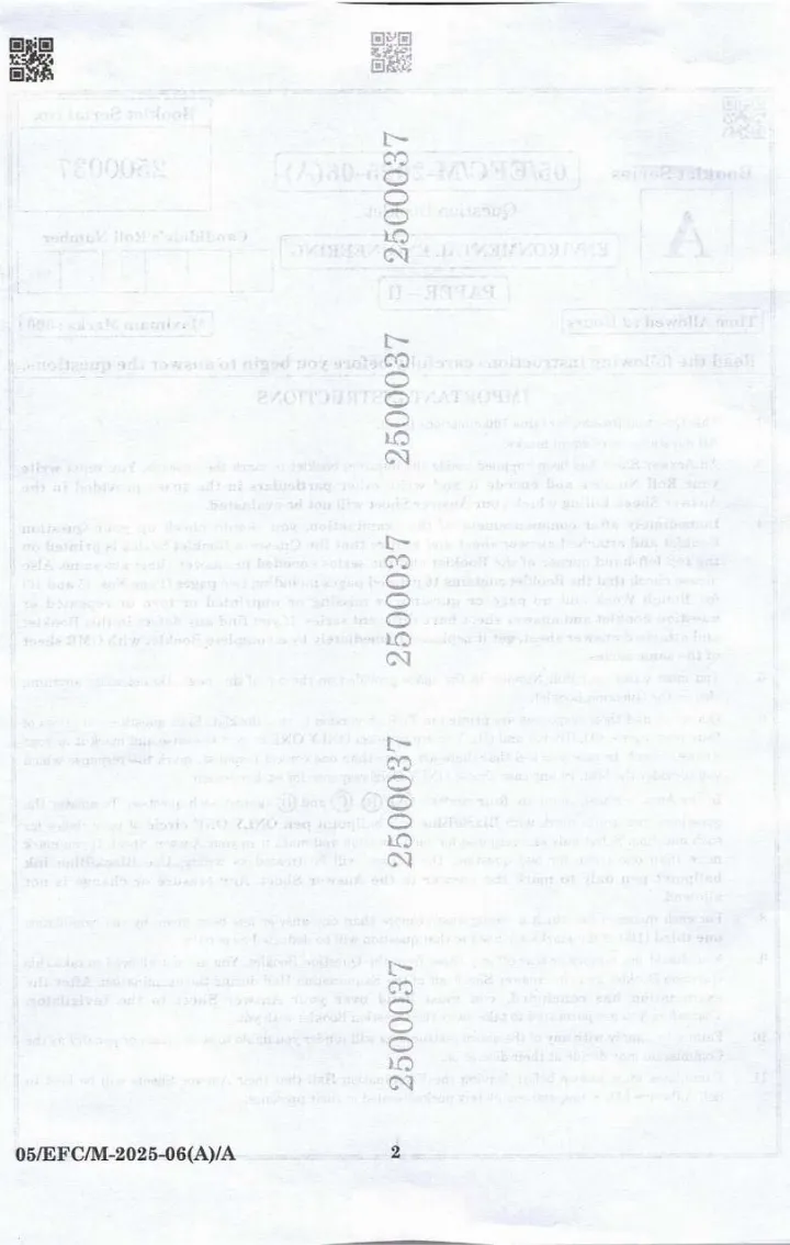 BPSC Assistant Environment Officer Environmental Engineering Paper II question paper page 1 instructions scan PDF download