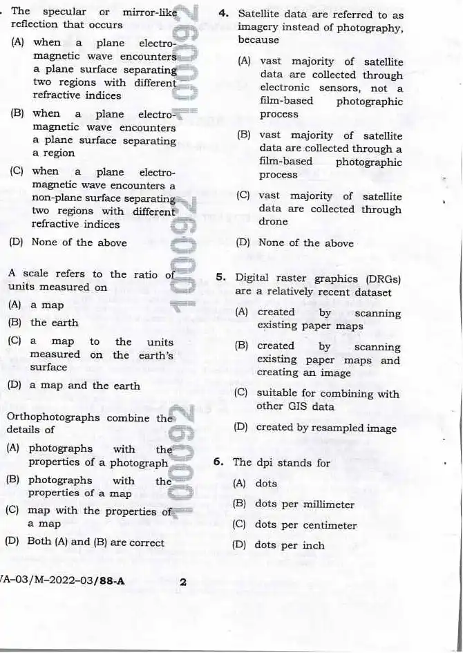 BPSC Assistant Town Plan Supervisor 2022 Remote Sensing GIS question paper page 1 instructions scan PDF download