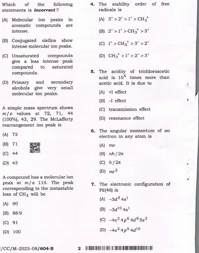 BPSC CCE Chemistry question paper 2023 page 1 instructions scan PDF download