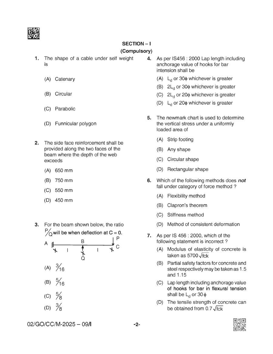 BPSC CCE Civil Engineering question paper page 1 instructions scan PDF download