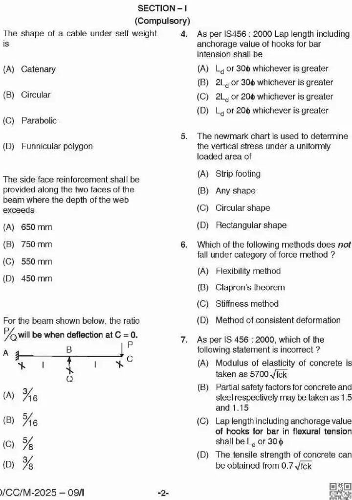 BPSC CCE Civil Engineering question paper page 1 instructions scan PDF download
