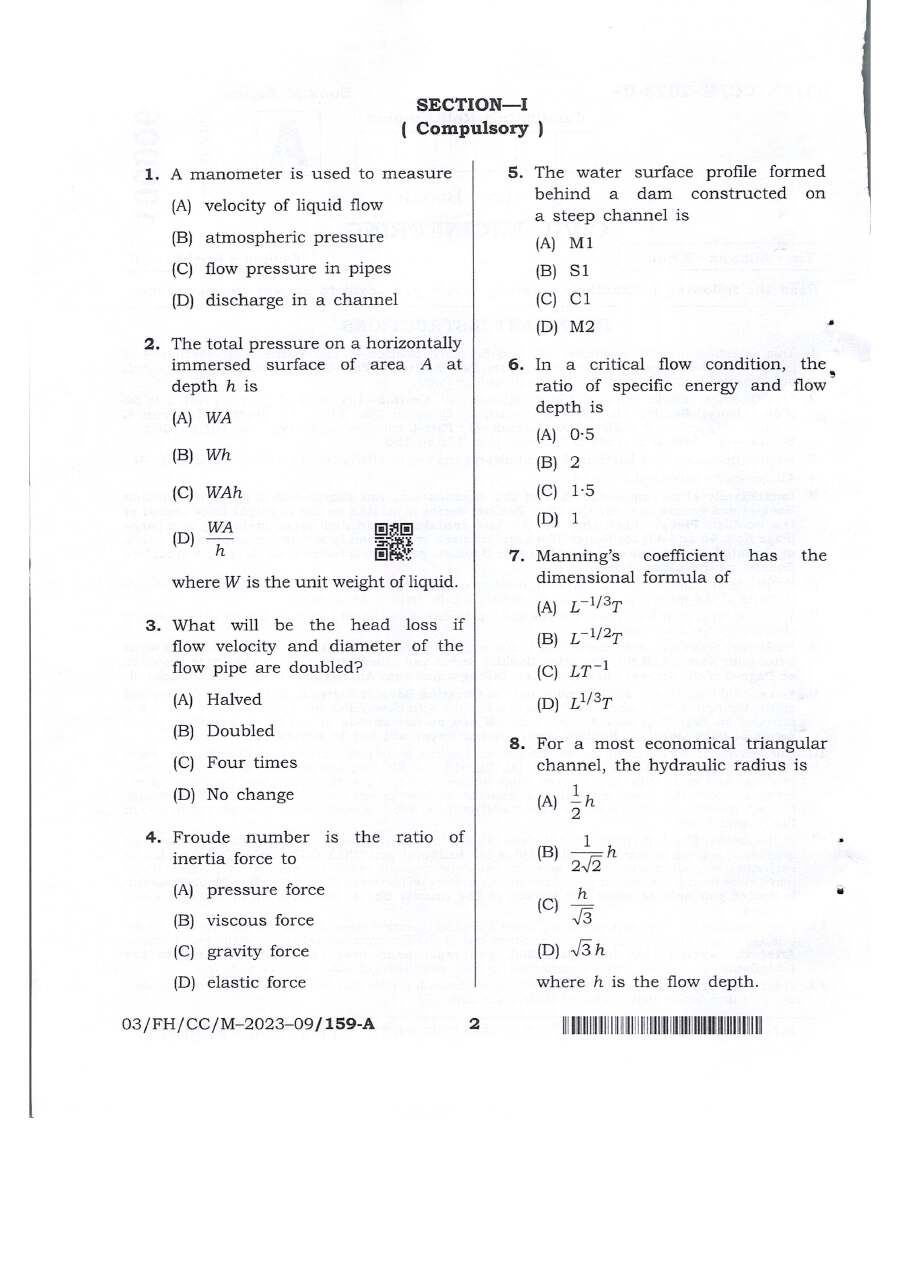BPSC CCE Civil Engineering question paper page 1 instructions scan PDF download