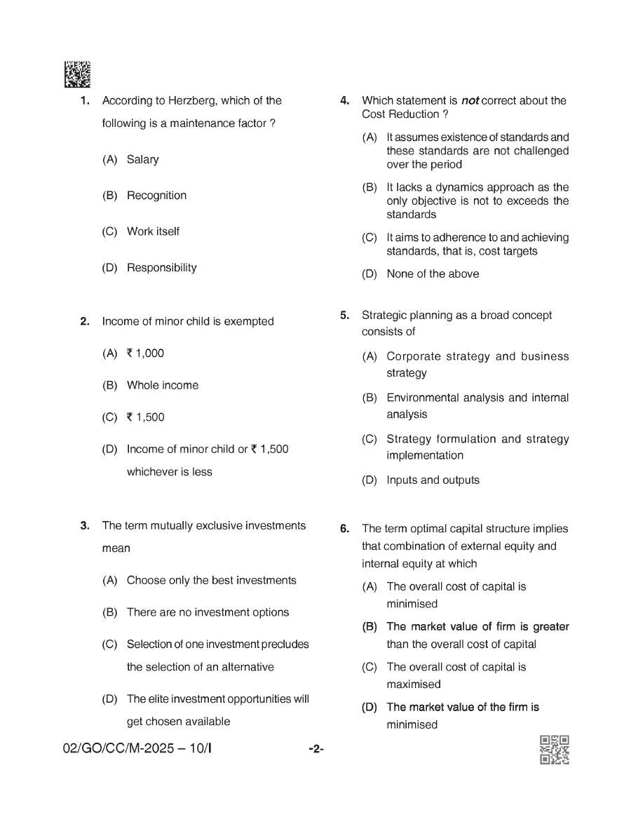 BPSC CCE Commerce And Accountancy question paper 2025 page 1 instructions scan PDF download