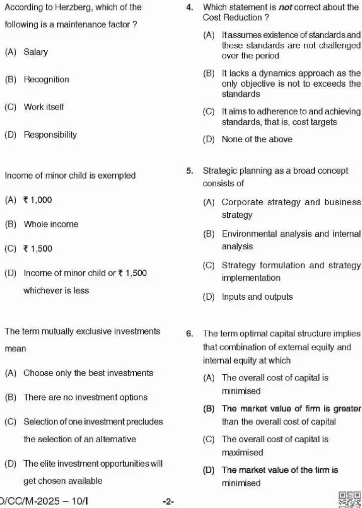 BPSC CCE Commerce And Accountancy question paper 2025 page 1 instructions scan PDF download