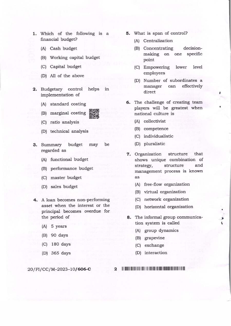 BPSC CCE Commerce And Accountancy question paper page 1 instructions scan PDF download