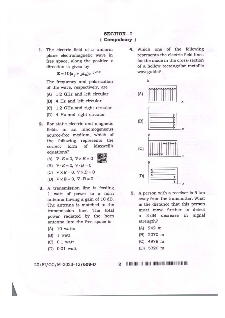 BPSC CCE Electrical Engineering question paper page 1 instructions scan PDF download. Combined Competitive Examinations paper.