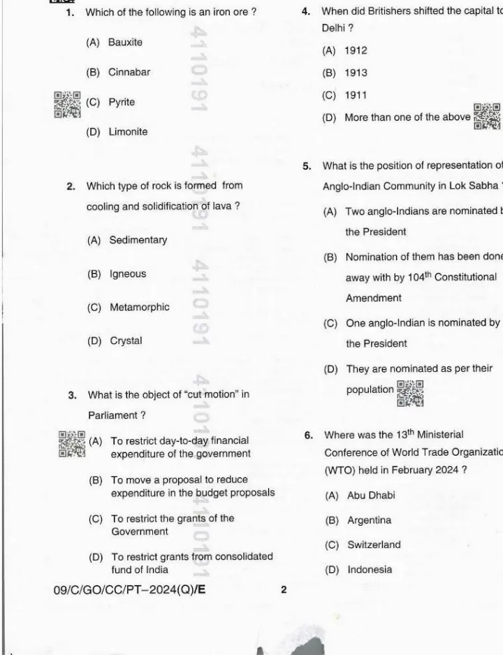 BPSC CCE General Studies question paper 2024 page 1 instructions scan PDF download