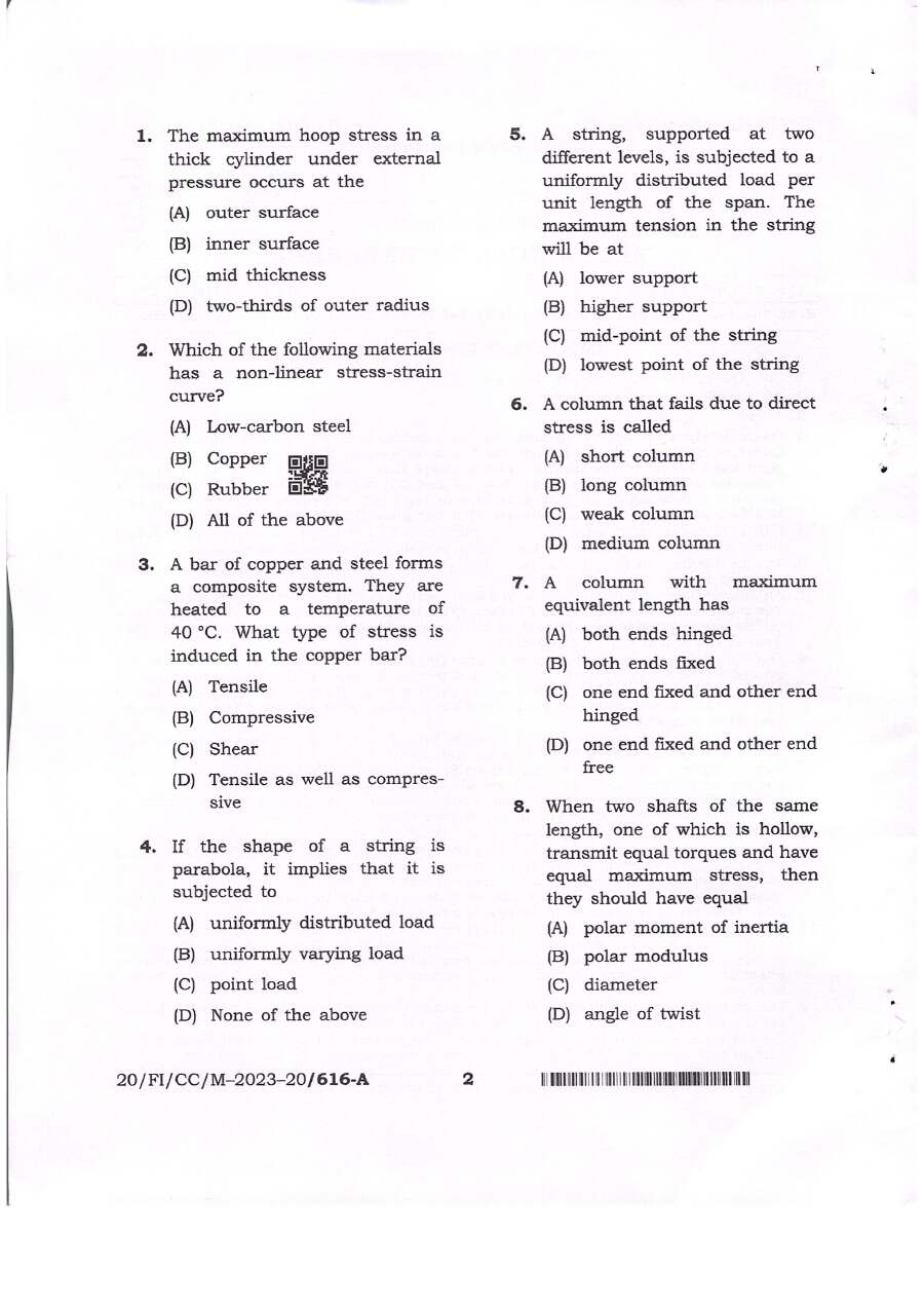 BPSC CCE Mechanical Engineering question paper page 1 instructions scan PDF download for Bihar PSC Engineer exam preparation.