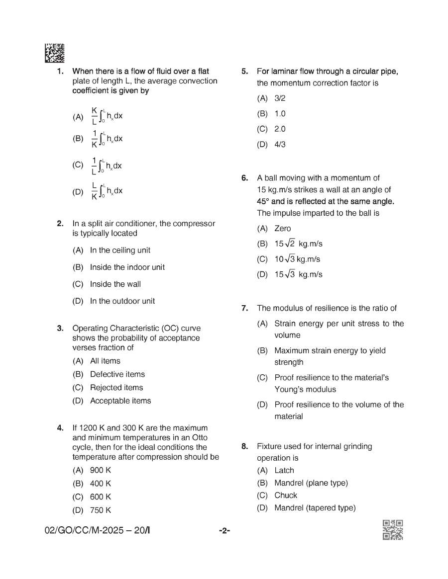 BPSC CCE Mechanical Engineering question paper 2025 page 1 instructions scan PDF download. Includes exam details like time, marks, and general instructions for candidates.