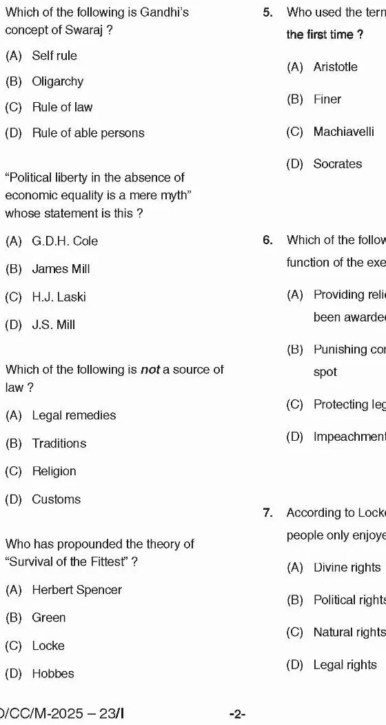 BPSC CCE Political Science And International Relations question paper page 1 instructions scan PDF download