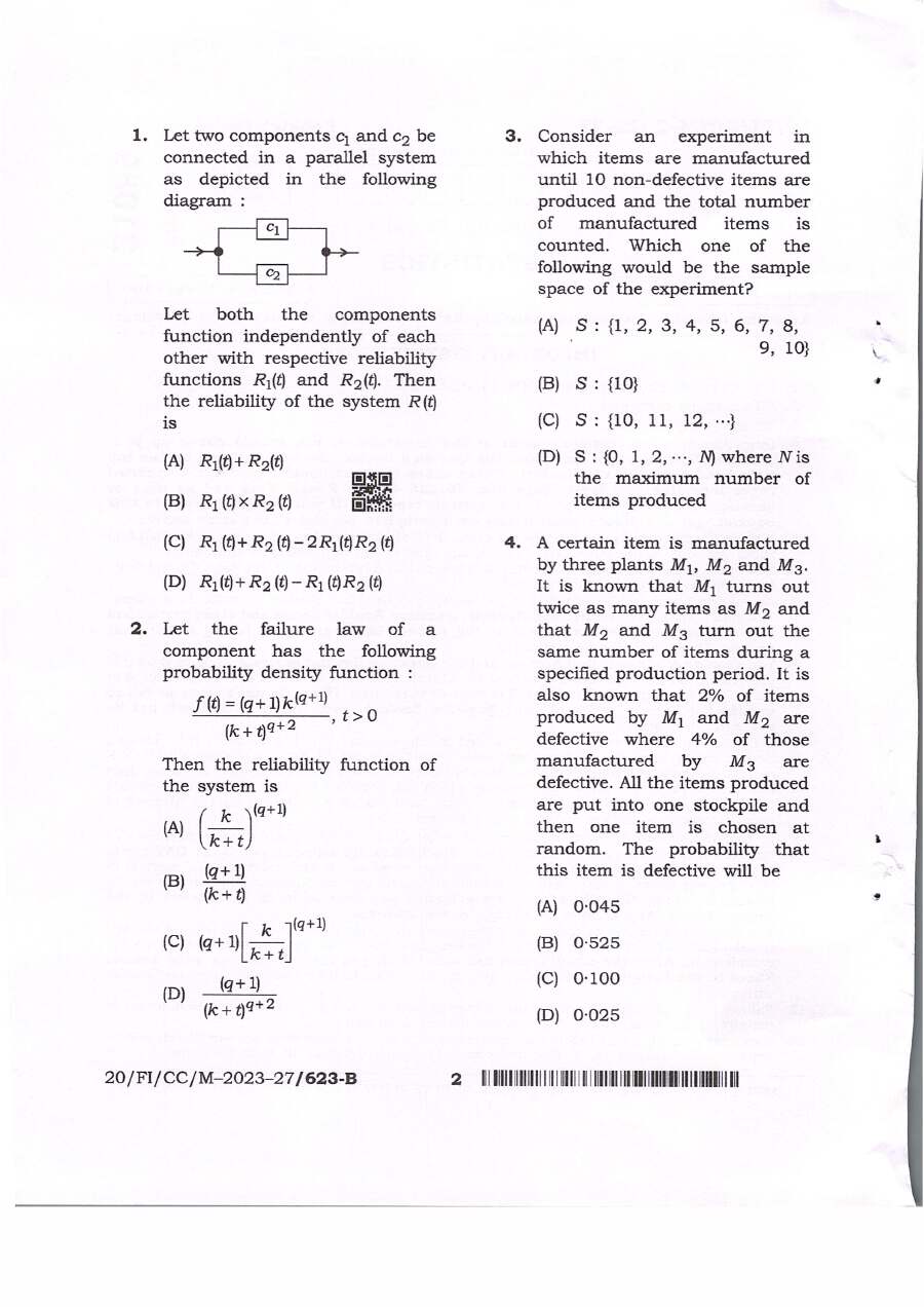 BPSC CCE Statistics question paper page 1 instructions scan PDF download for Combined Competitive Examinations