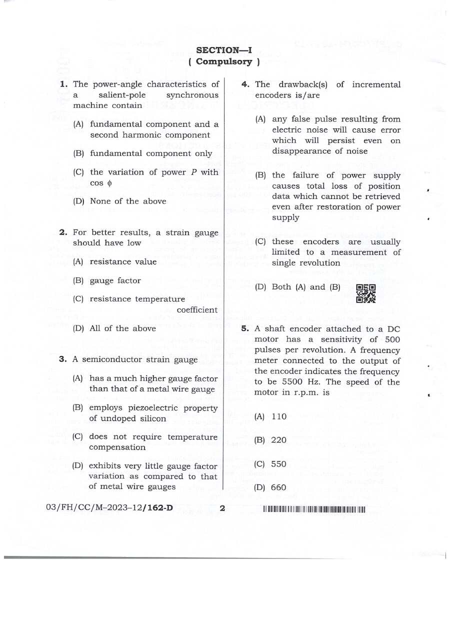 Combined Competitive Examinations (CCE) BPSC question paper page 1 instructions scan PDF download