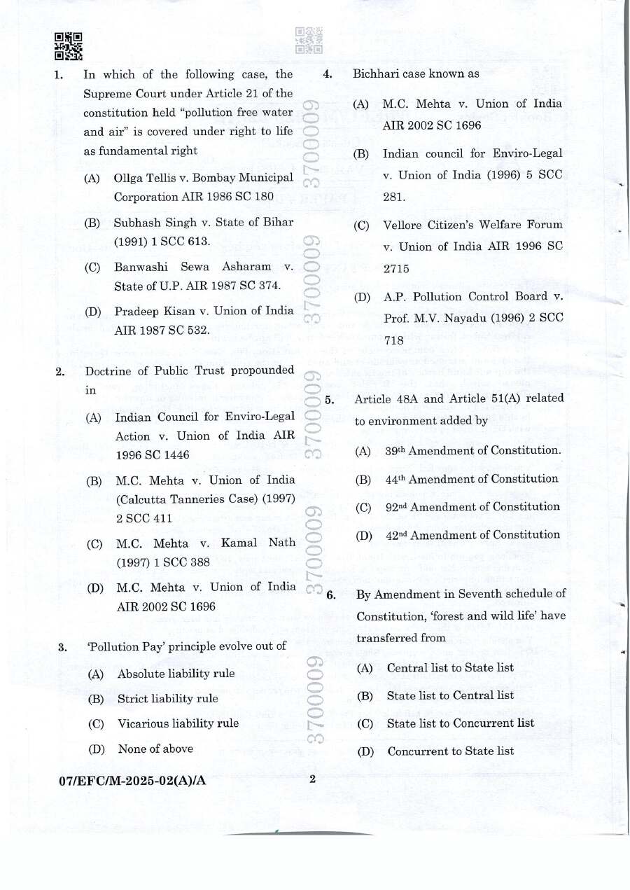 BPSC Law Officer Various Laws Paper II question paper page 1 instructions scan PDF download