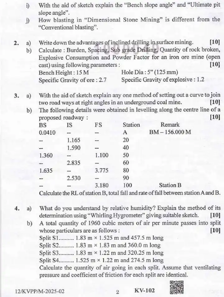 BPSC Mineral Development Officer Mining question paper 2025 page 1 instructions and header scan PDF download