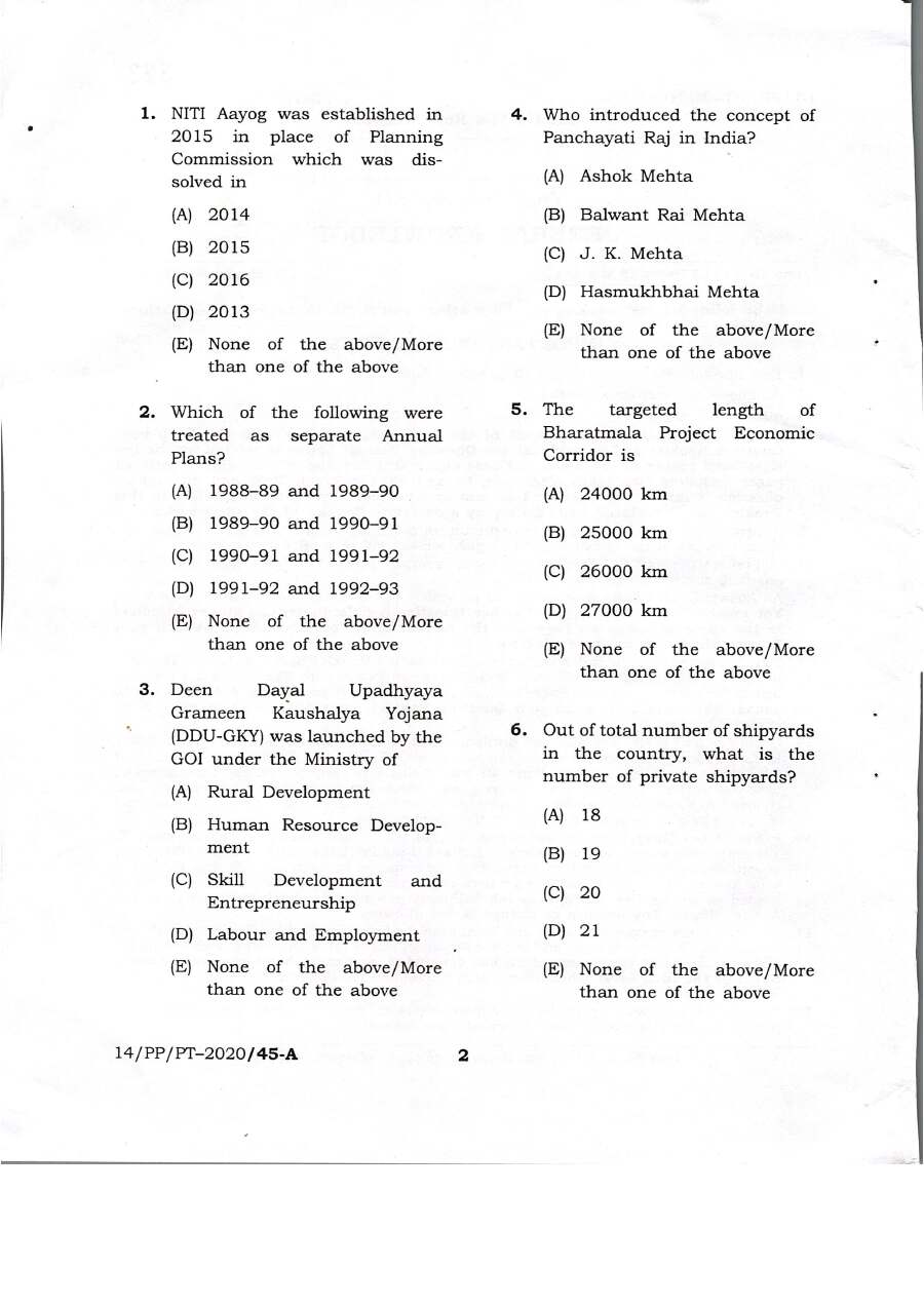 BPSC Project Manager General Knowledge question paper page 1 instructions scan PDF download