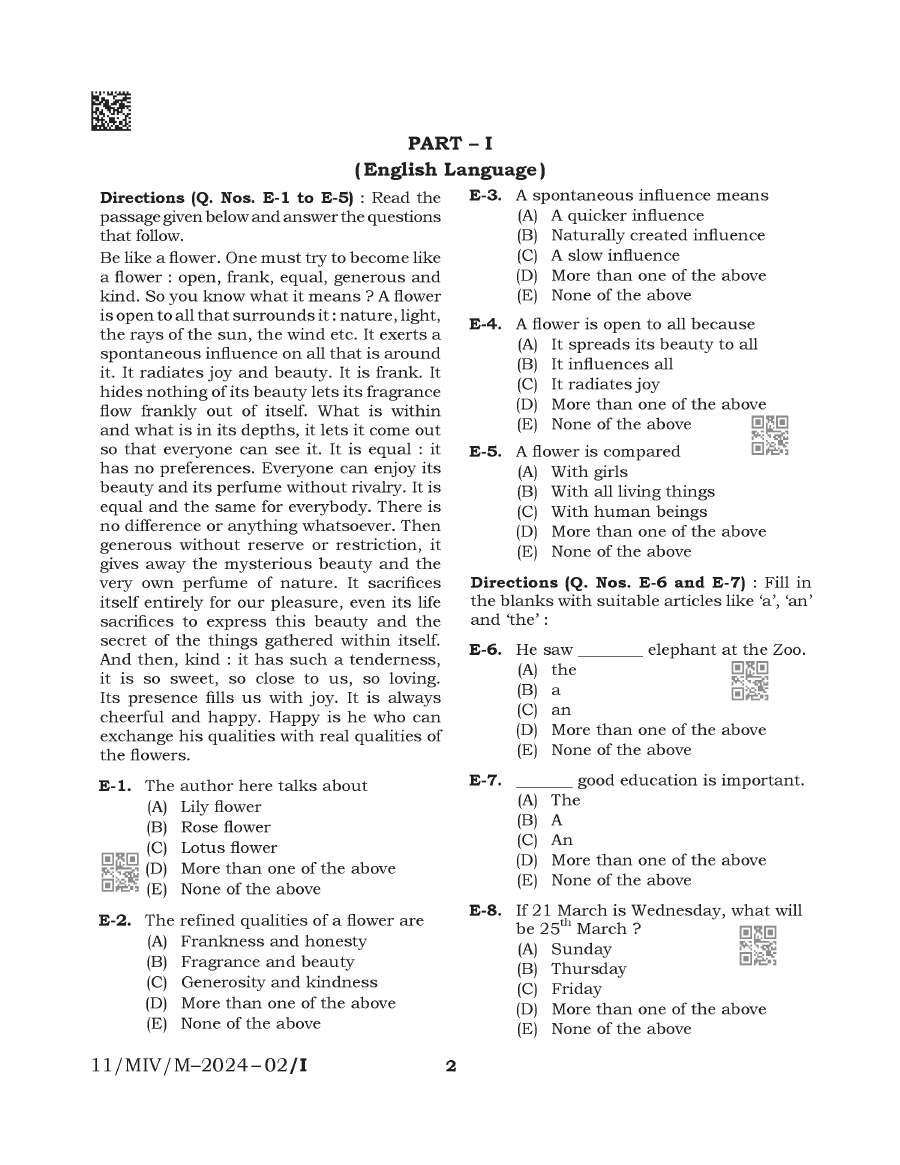BPSC Teacher Recruitment Exam 2024 Language, General Studies question paper page 1 instructions scan PDF download