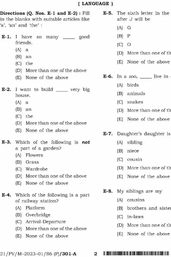 BPSC Teacher Recruitment Language And General Studies question paper page 1 instructions scan PDF download