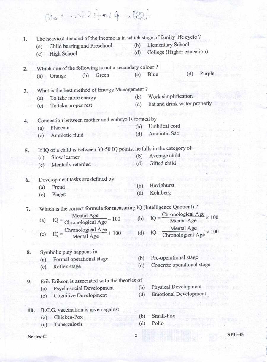 B.Sc. Home Science Assistant Professor Exam 2017 Question Paper — page 1 instructions scan PDF download