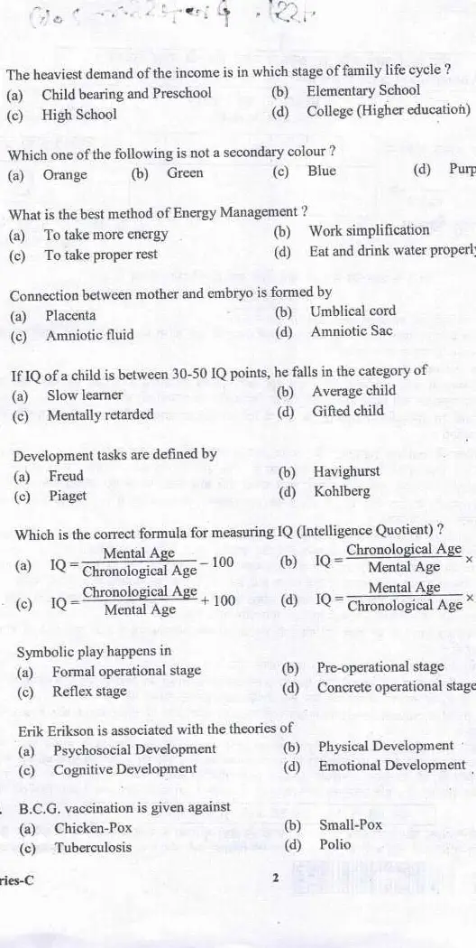 B.Sc. Home Science Assistant Professor Exam 2017 Question Paper — page 1 instructions scan PDF download