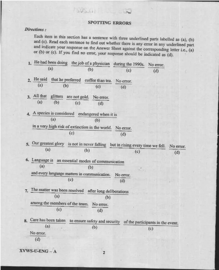CDS I 2021 English question paper page 1 instructions scan PDF download