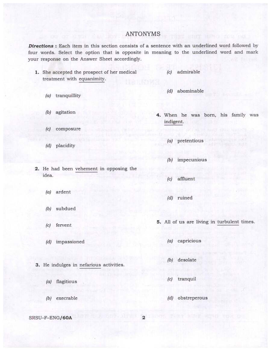 CDS 2024 English question paper page 1 instructions scan PDF download UPSC Combined Defence Services exam