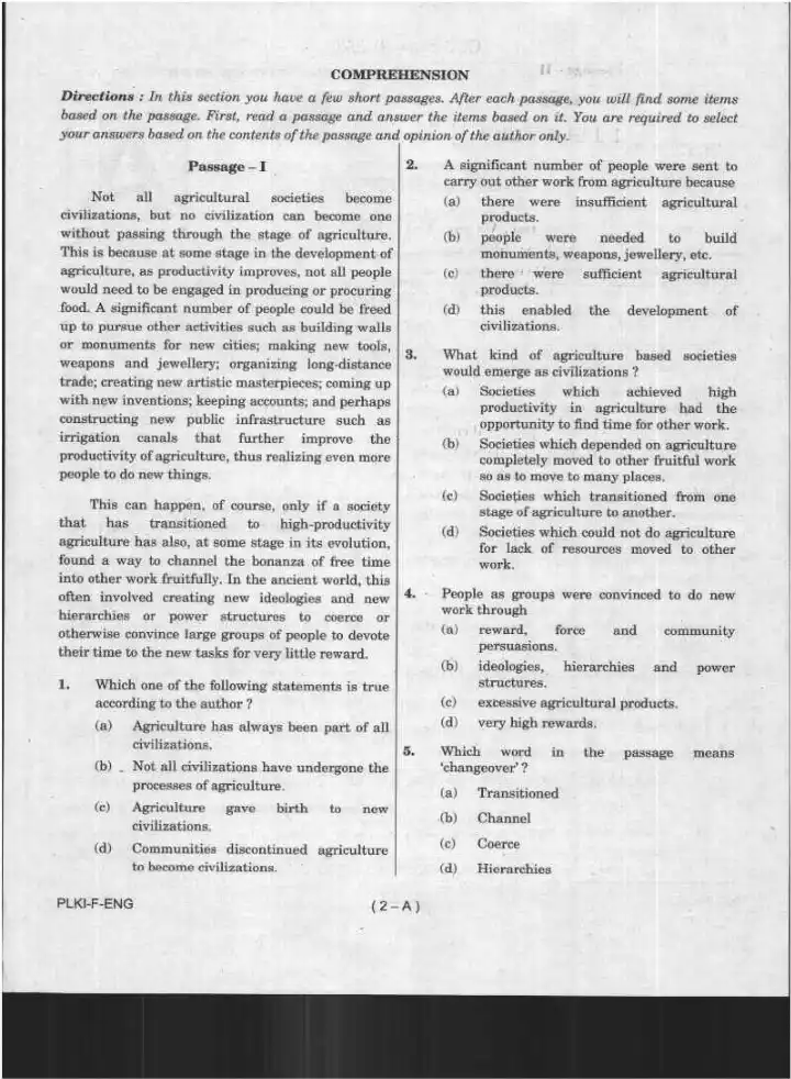 CDS I 2020 English question paper page 1 scan showing UPSC exam instructions and header details PDF download