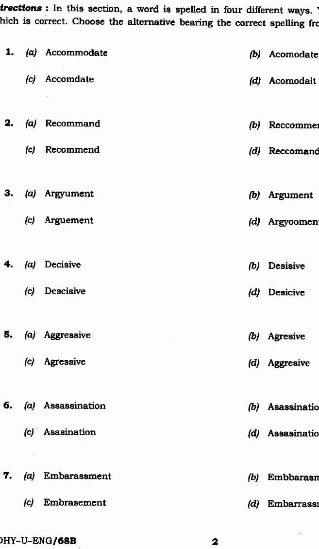 CDS (II) 2019 English question paper page 1 instructions scan PDF download. UPSC Combined Defence Services Exam paper.