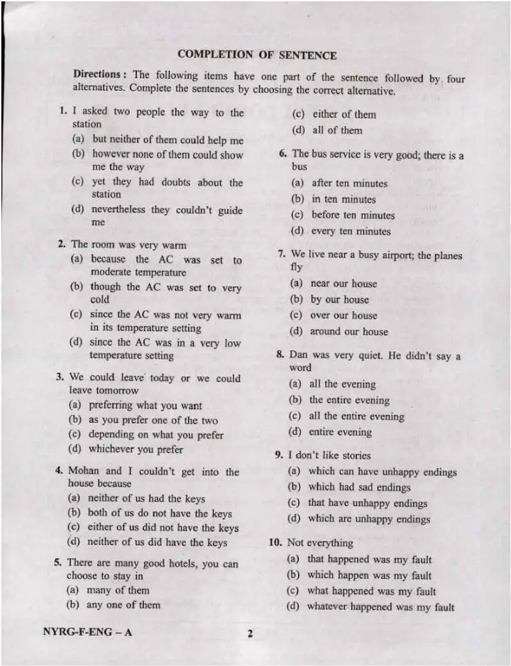 CDS II 2021 English question paper page 1 instructions scan PDF download for UPSC exam preparation