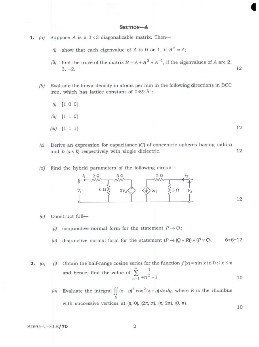 Electrical Engineering Paper I - Engineering Services 2023 — page 1 instructions scan PDF download