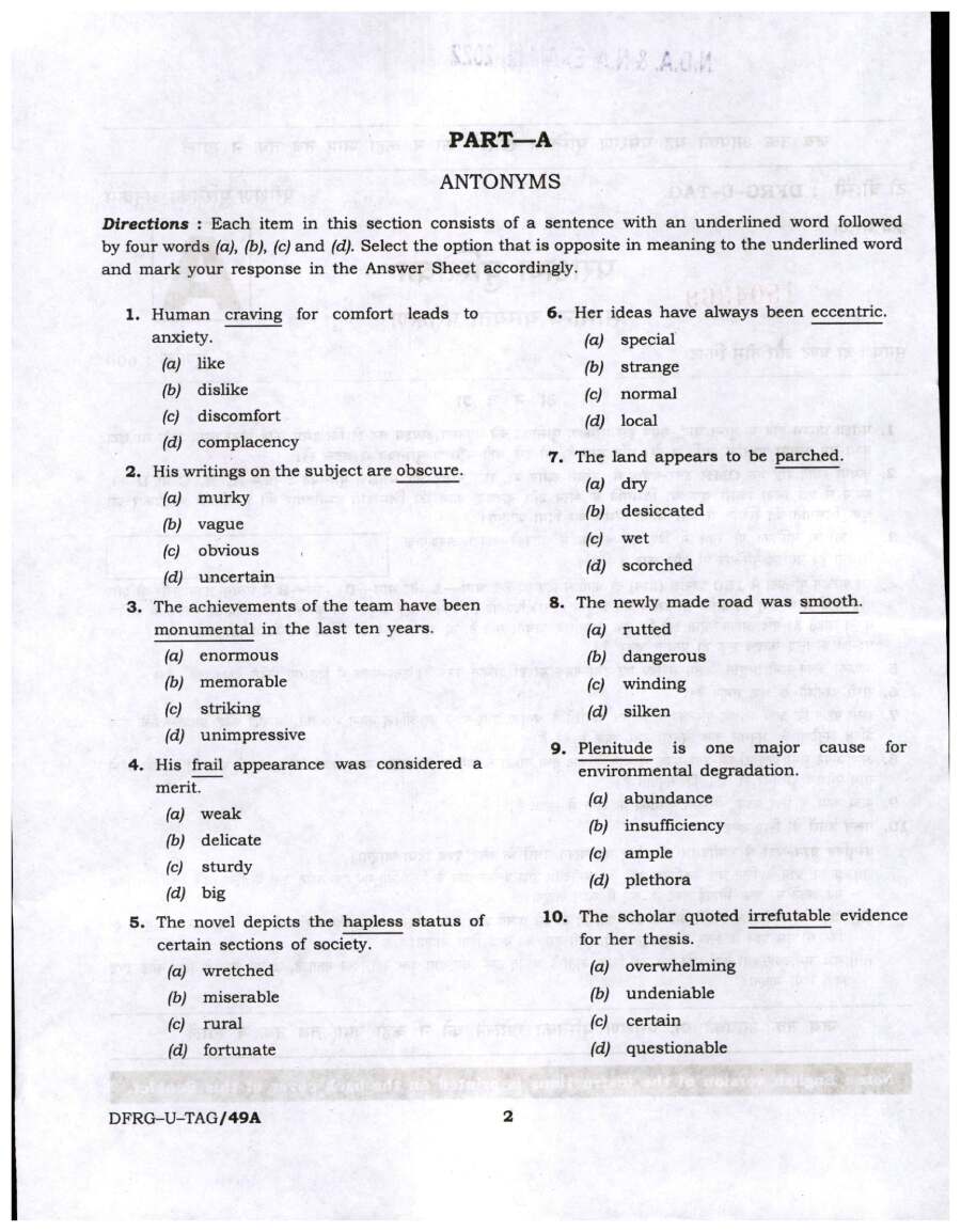 General Ability Test NDA/NA 2022 Paper 1 — page 1 instructions scan PDF download