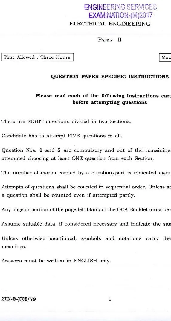 Electrical Eng Paper-II 2017- UPSC ESE — page 1 instructions scan PDF download