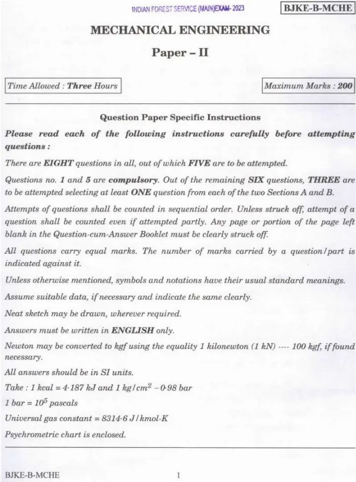Mechanical Engineering Paper II 2023 IFS — page 1 instructions scan PDF download