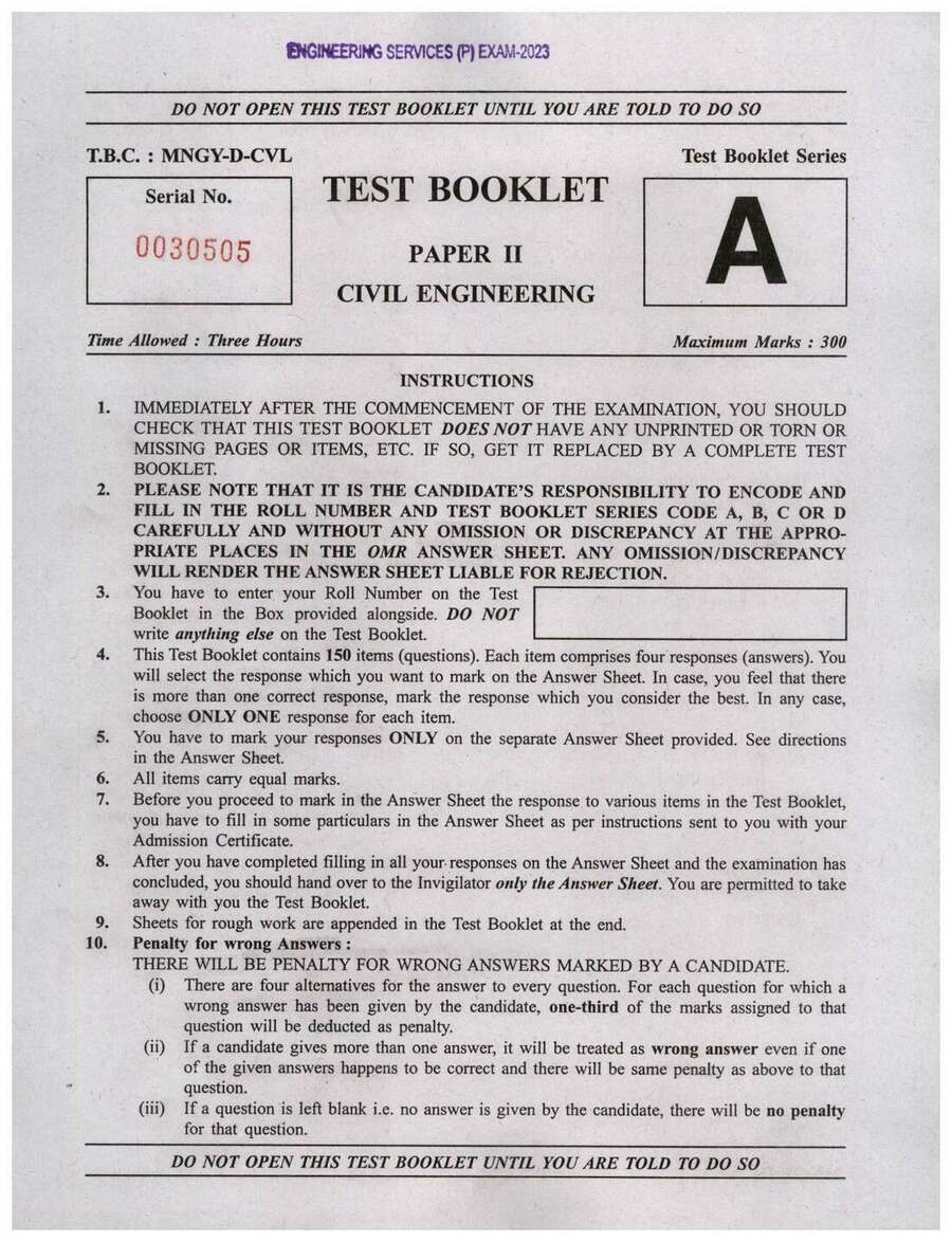 Civil Engineering Paper II (2023) - ES Preliminary — page 1 instructions scan PDF download