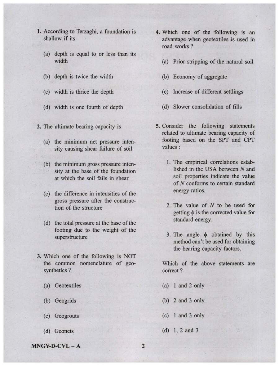 Civil Engineering Paper II (2023) - ES Preliminary — page 1 instructions scan PDF download