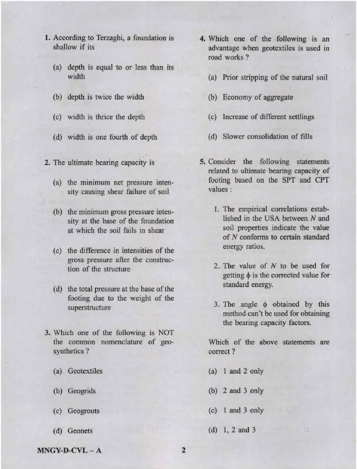 Civil Engineering Paper II (2023) - ES Preliminary — page 1 instructions scan PDF download